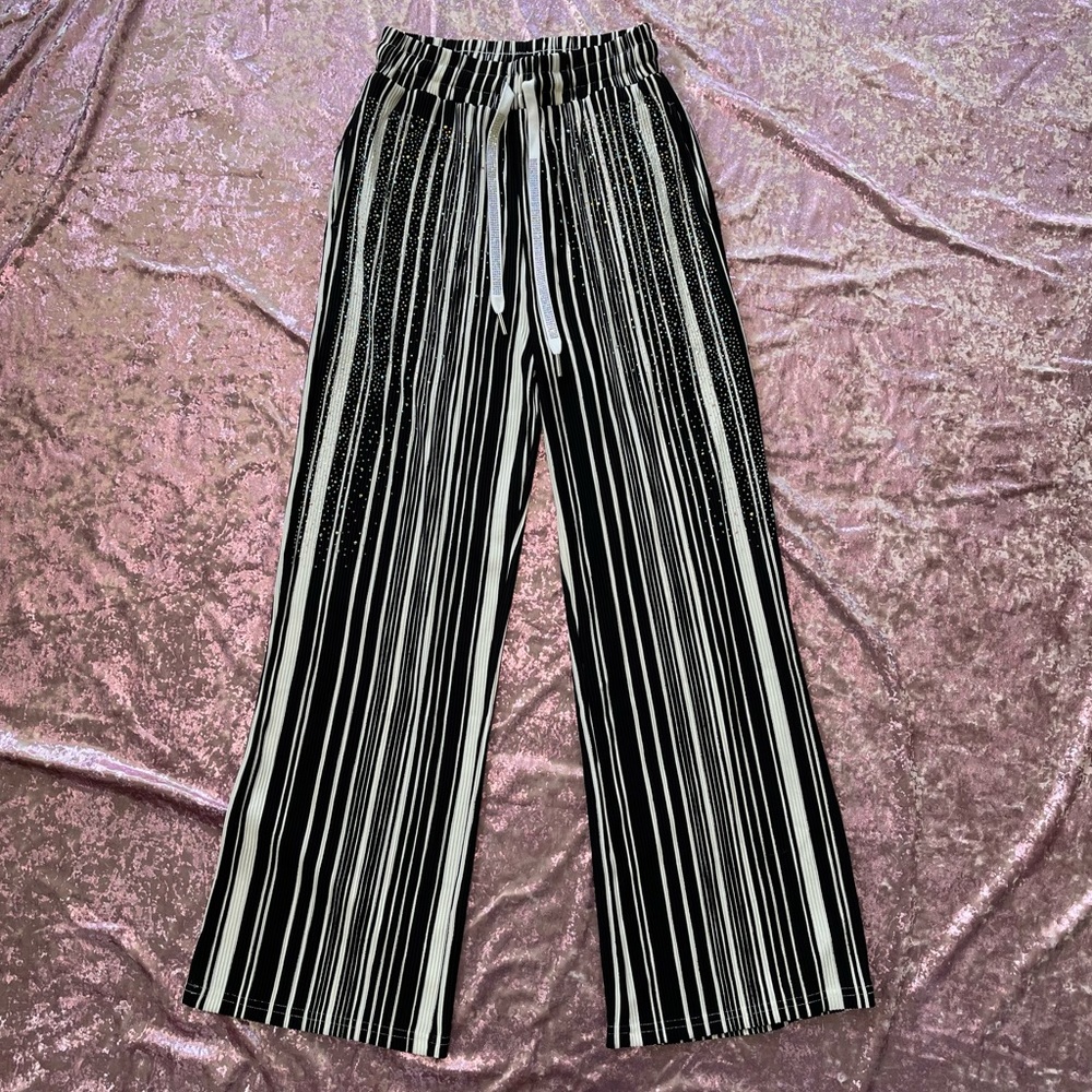 Y2K Bedazzled Beetlejuice style pants